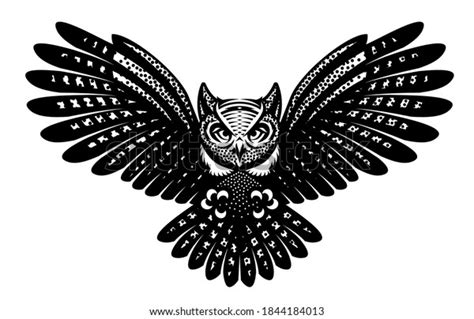 Flying Owl Spread Wings Vector Monochrome Stock Vector Royalty Free