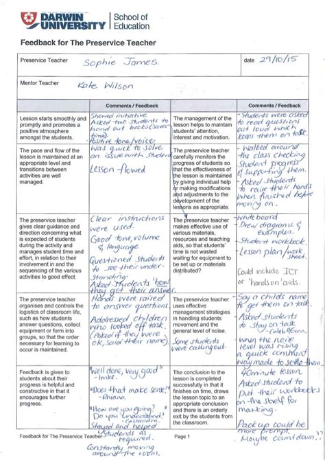 Lesson Observation Notes