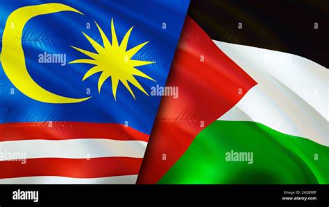 Malaysia and Palestine flags. 3D Waving flag design. Malaysia Palestine ...