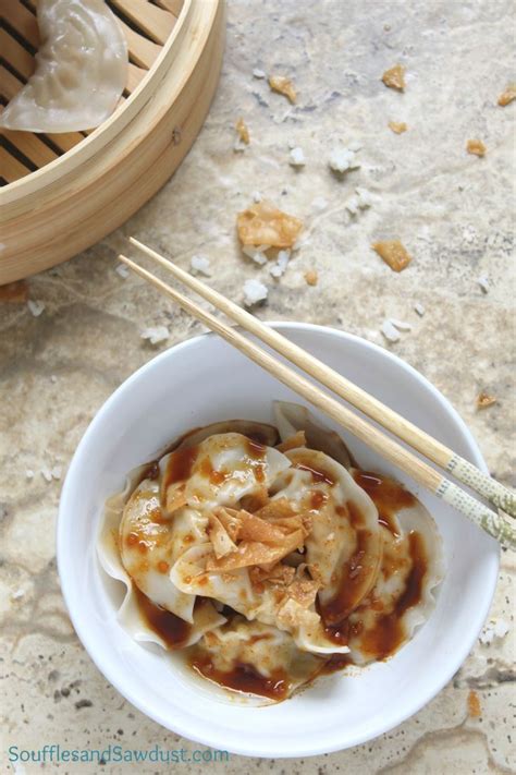 Pork Dumplings With Spicy Sauce Souffles And Sawdust Asian Pear