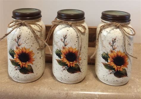 Mason Jar Utensil Holders Sunflower Kitchen Decor Mothers Day Gift Hand