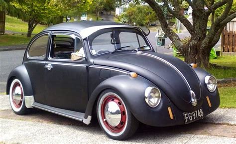 Vw Beetle Flat Black Red Rims Chrome With Visor Classic