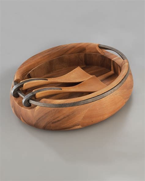 Nambe Braid Wood Salad Bowl With Servers Horchow