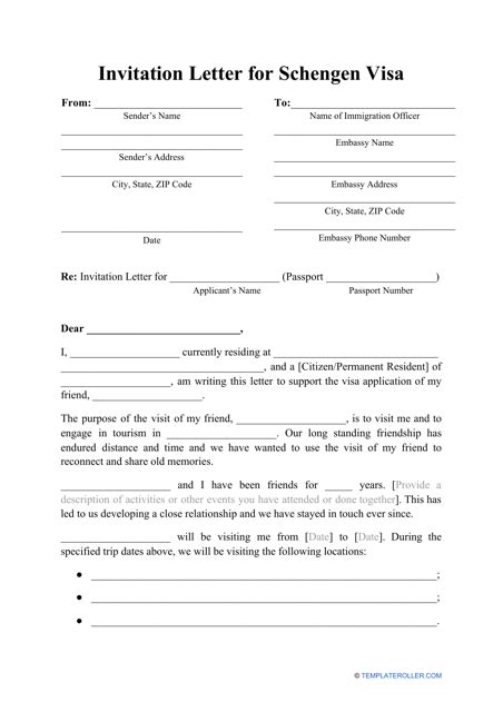 Invitation Letter For Schengen Visa Template Fill Out Sign Online And Download Pdf