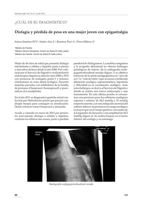 Pdf Disfagia Y P Rdida De Peso En Una Mujer Joven Con Epigastralgia