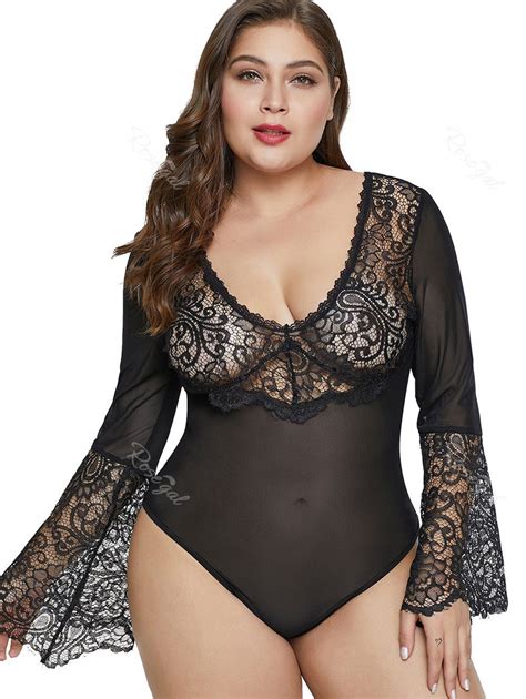 [39 Off] See Through Plus Size Lace Panel Teddy Rosegal