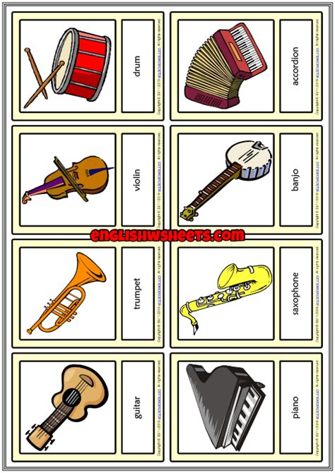 Musical Instruments Esl Printable Vocabulary Learning Cards