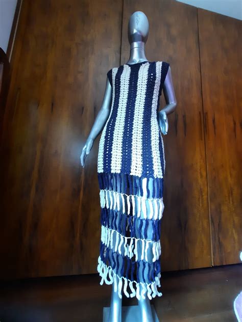 Vestido Listrado Em Croch Franjas Anne Elo