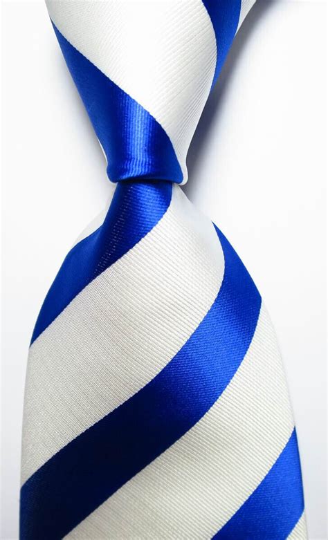 New Classic Striped Blue White Jacquard Woven Silk Men S Tie Necktie Ebay