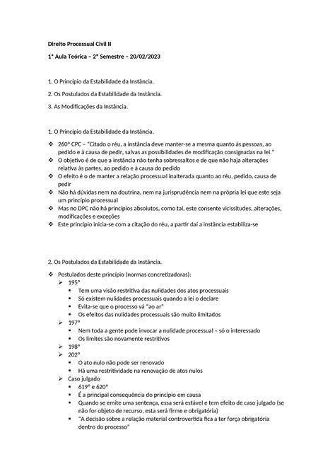 Direito Processual Civil Ii O Princípio Da Estabilidade Da Instância