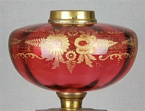 Victorian Cranberry Cut Glass Kerosene Paraffin Duplex Oil Lamp Font