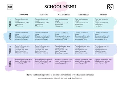 Create Free School Menus Online