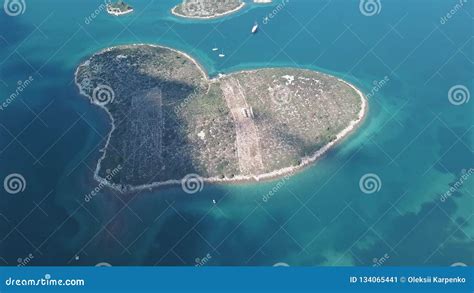 Aerial View Of Beautiful Heart Shaped Island Of Galesnjak Also Called