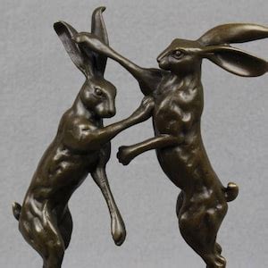 Bronze Sculpture Boxing Hares on Marble Base Statue Figure Animal Art Rabbit Hare Nature - Etsy