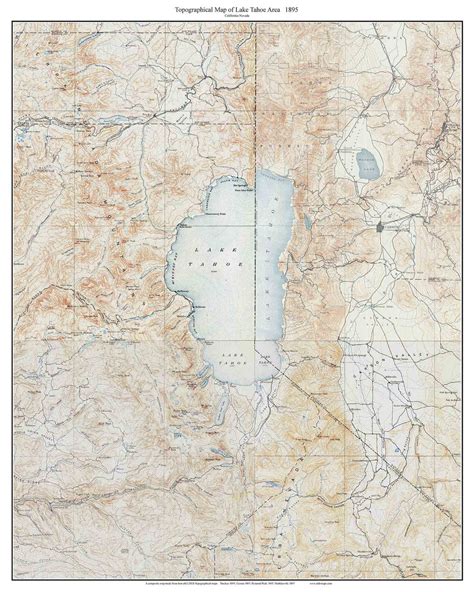 Lake Tahoe Area 1895 Custom Usgs Old Topo Map California Old Maps