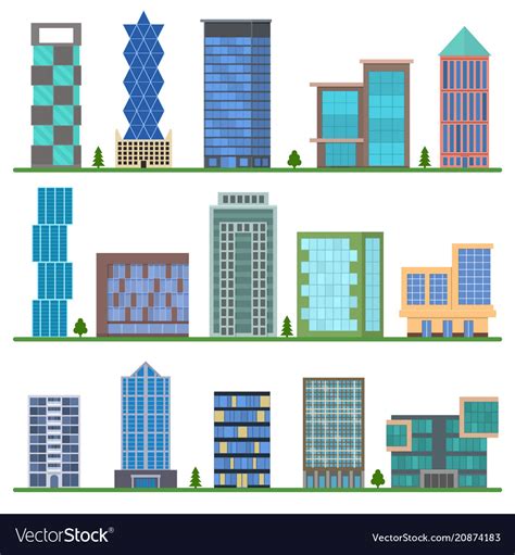 Cartoon Buildings Icons Set Royalty Free Vector Image