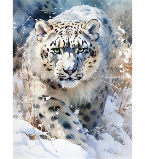 Kar Leoparı 30x40 PixArt Sanat Elmas Mozaik Tablo Diamond Türkiye