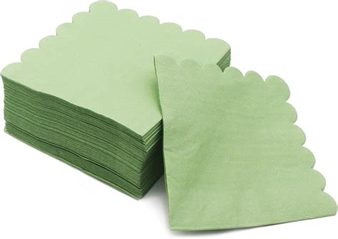 Scalloped Cocktail Napkins 100 Pcs Sage Green Paper Napkins 5 X 5