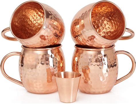 Set Of Moscow Mule Copper Mugs With Copper Shot Glass Four Oz