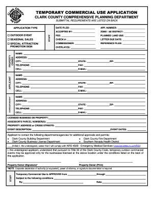 Fillable Online Clarkcountynv Temporary Commercial Use Application Fax