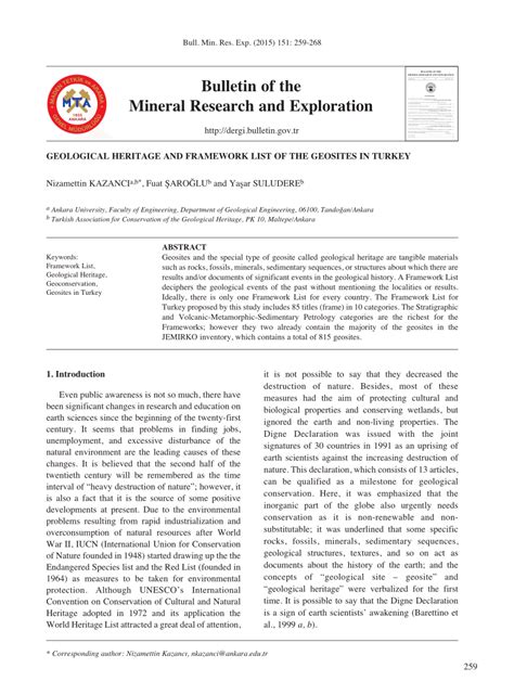 PDF Geological Heritage And Framework List Of The Geosites In Turkey