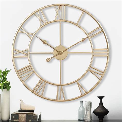 Clxeast Champagne Gold Metal Wall Clock Large Roman Numeral 24 Inch
