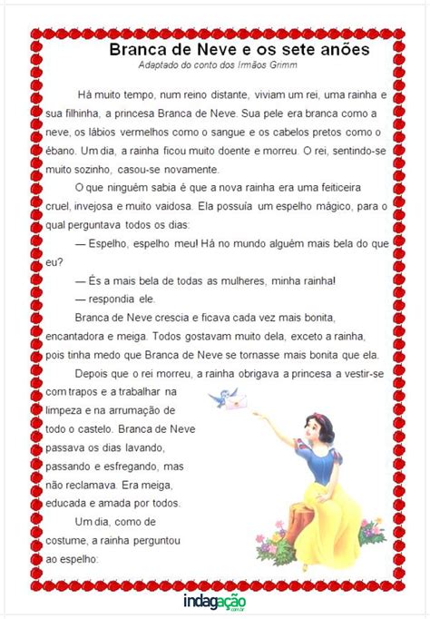 Historia Da Branca De Neve Resumida Para Imprimir LIBRAIN