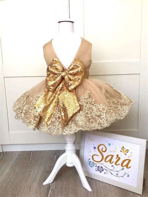 Golden Dress Baby Birthday Dress Toddler Gold Sequin Girls Etsy