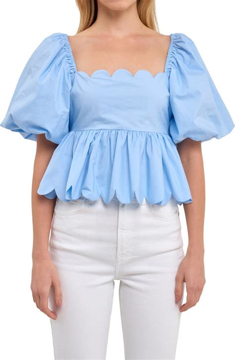 English Factory Scallop Detail Puff Sleeve Top Nordstrom