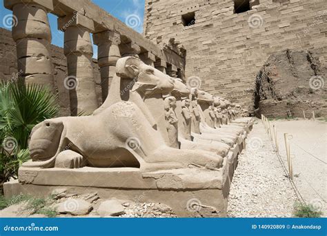 Ancient Egypt Statues Of Sphinx In Luxor Karnak Temple Stock Image