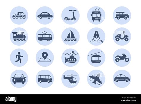 Public Transport Icon Car Travel Train And Bus Silhouette Symbols
