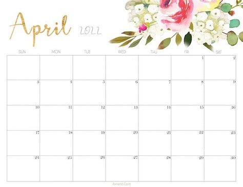 April 2022 Calendar Printable Cute