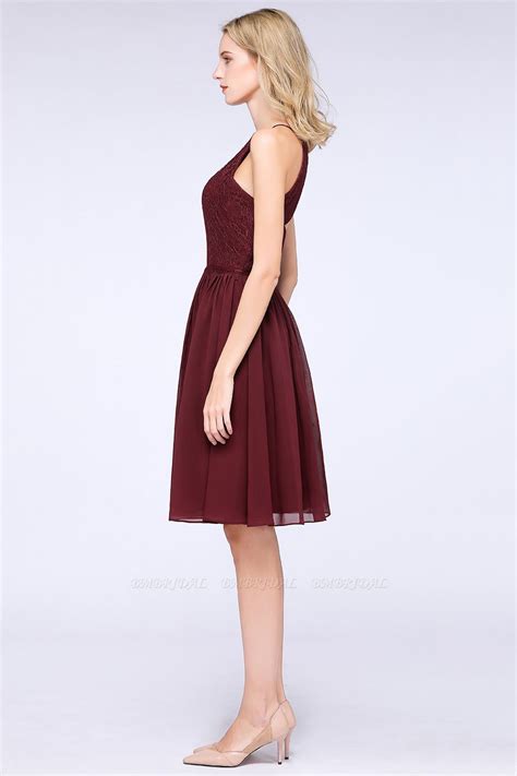 Bmbridal Lovely Burgundy Lace Short Bridesmaid Dress With Spaghetti Straps Bmbridal