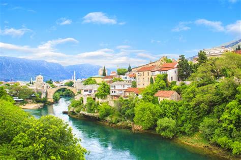 Beautiful View Old Bridge In Mostar Bosnia And Herzegovina Stock Photo