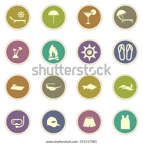 Beach Stickers Label Icon Set Stock Vector Royalty Free 351517085