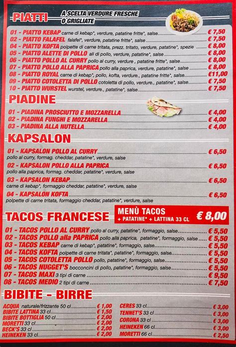 Menu Da La Famiglia Tacos Pizza Kebap Ristorante Torino