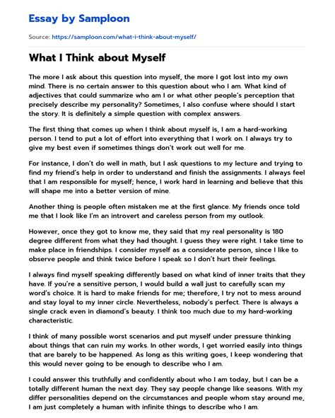 ≫ What I Think about Myself Free Essay Sample on Samploon.com