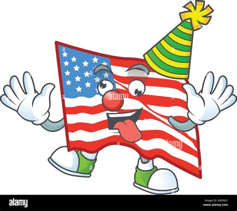 Cute and funny Clown USA flag cartoon character mascot style Stock ...