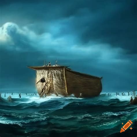 Historically Detailed Depiction Of Noah S Ark On Stormy Seas From The