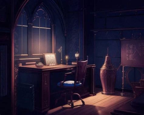 Ai Art Generator: anime background, aesthetic office medieval era, dim room, midnight, high detail,