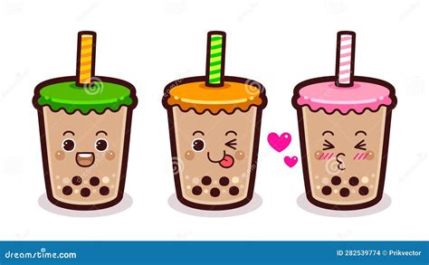 Cute Boba Bubble Milk Tea Cute Sticker Kawaii Emoji Set Stock