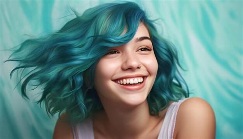 Adolescente Sonriente Con Cabello Turquesa Foto Premium