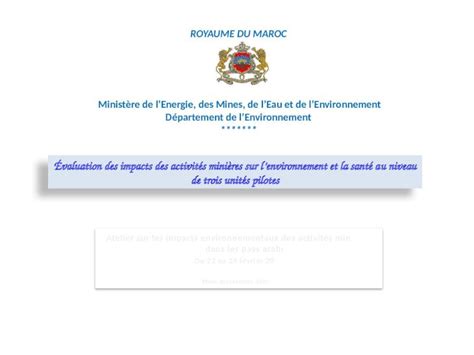 Ppt Royaume Du Maroc Minist Re De Lenergie Des Mines De Leau Et De