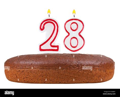 birthday cake with candles number 28 isolated on white background Stock ...