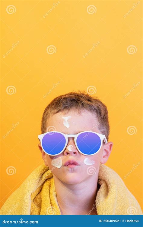 Cute Little Boy On Yellow Stock Image Image Of Studio 250489521