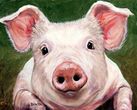 Sweet Little Piglet On Green Painting By Dottie Dracos Pixels