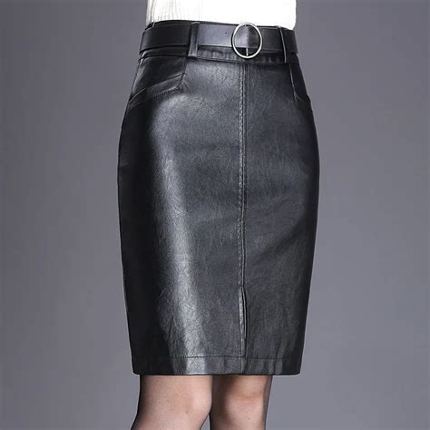 Buy 1795 Bag Hip Skirt Ladies High Waist Pu Skirts Leather Slimming Large Size