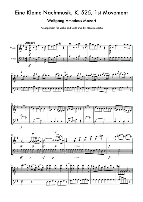 Eine Kleine Nachtmusik K575 Allegro For Violin And Cello Duo Arr