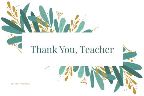 Free School Teacher Thank You Card Template To Edit Online