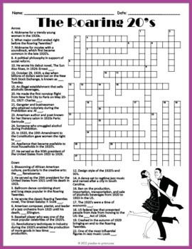 The Roaring Twenties S Crossword Puzzle Worksheet Activity